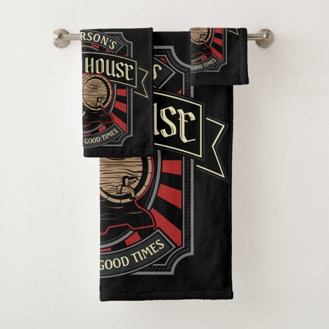 Personalized Brew House Label Beer Brewing Bar Pub Bath Towel Set (Insitu)