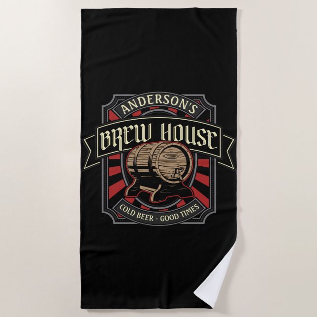 Personalized Brew House Label Beer Brewing Bar Pub Beach Towel (Front)