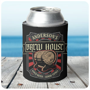 Personalized Brew House Label Beer Brewing Bar Pub Can Cooler