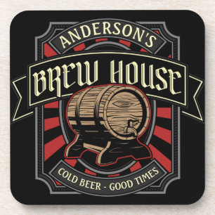 Personalized Brew House Label Beer Brewing Bar Pub Coaster