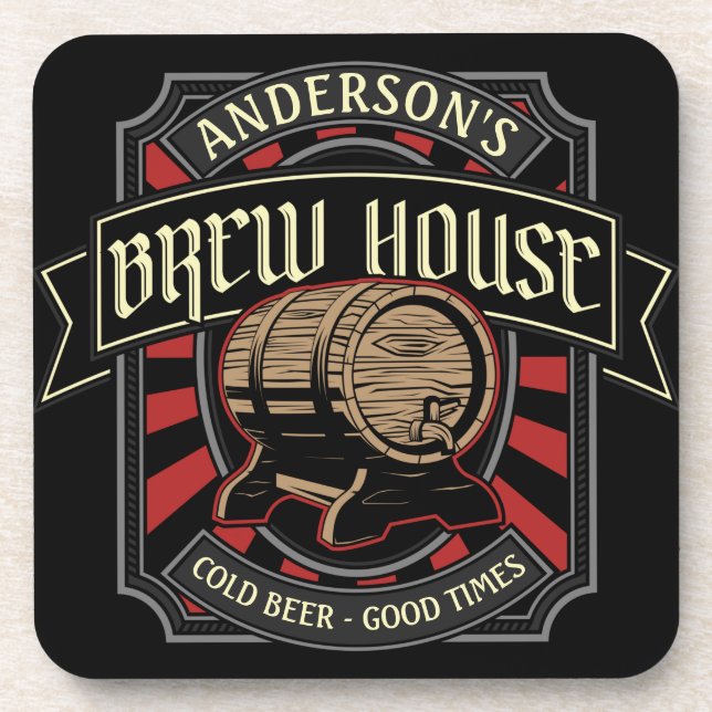 Personalized Brew House Label Beer Brewing Bar Pub Coaster (Front)