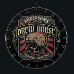 Personalized Brew House Label Beer Brewing Bar Pub Dartboard<br><div class="desc">Personalized Brew House Beer Brewing Bar design,  featuring an old style beer label look with oak barrel. Customize with your Name or Custom Text!</div>