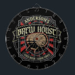 Personalized Brew House Label Beer Brewing Bar Pub Dartboard<br><div class="desc">Personalized Brew House Beer Brewing Bar design,  featuring an old style beer label look with oak barrel. Customize with your Name or Custom Text!</div>