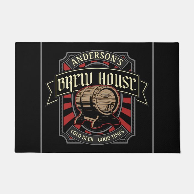 Personalized Brew House Label Beer Brewing Bar Pub Doormat (Front)