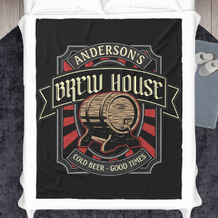 Personalized Brew House Label Beer Brewing Bar Pub Fleece Blanket