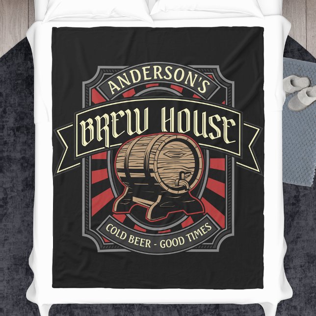 Personalized Brew House Label Beer Brewing Bar Pub Fleece Blanket (Creator Uploaded)