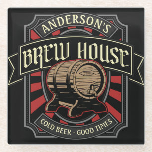 Personalized Brew House Label Beer Brewing Bar Pub Glass Coaster