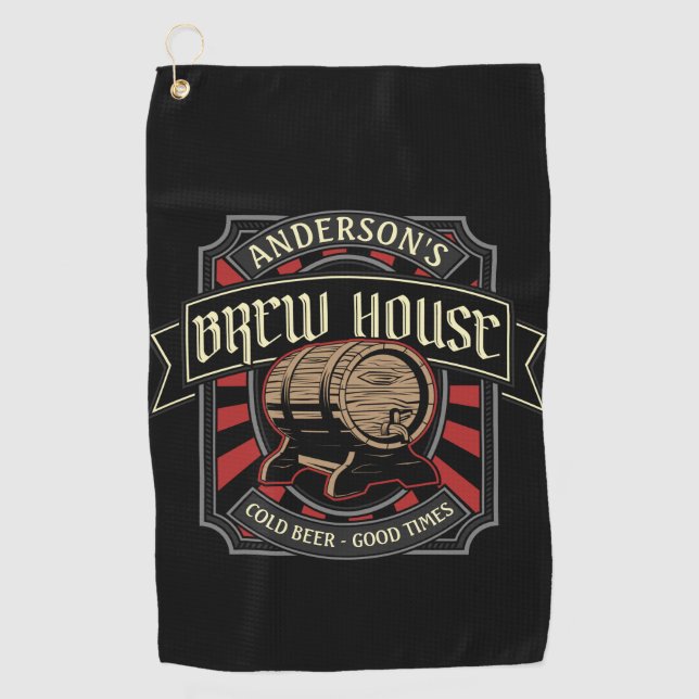 Personalized Brew House Label Beer Brewing Bar Pub Golf Towel (Front)