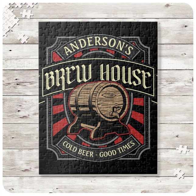 Personalized Brew House Label Beer Brewing Bar Pub Jigsaw Puzzle (Creator Uploaded)