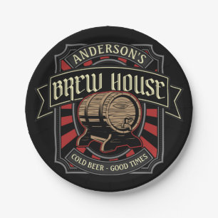 Personalized Brew House Label Beer Brewing Bar Pub Paper Plate