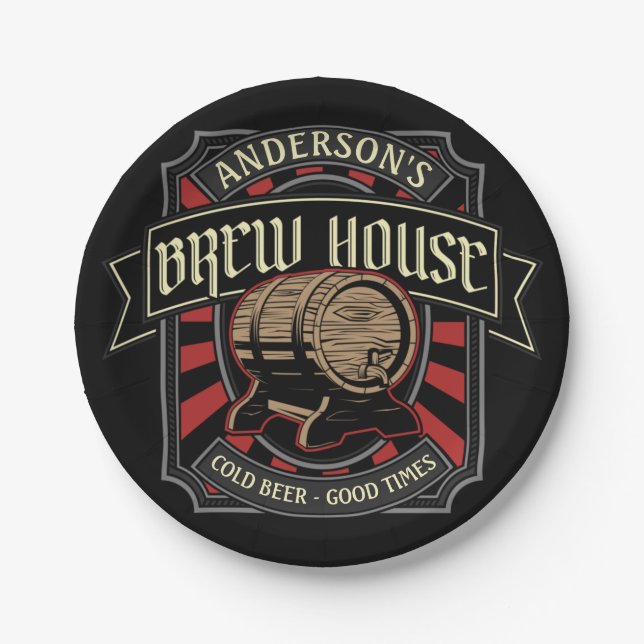 Personalized Brew House Label Beer Brewing Bar Pub Paper Plate (Front)