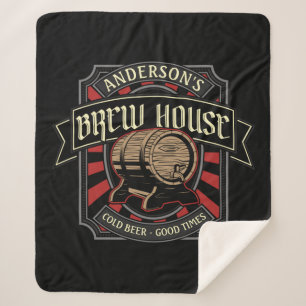 Personalized Brew House Label Beer Brewing Bar Pub Sherpa Blanket