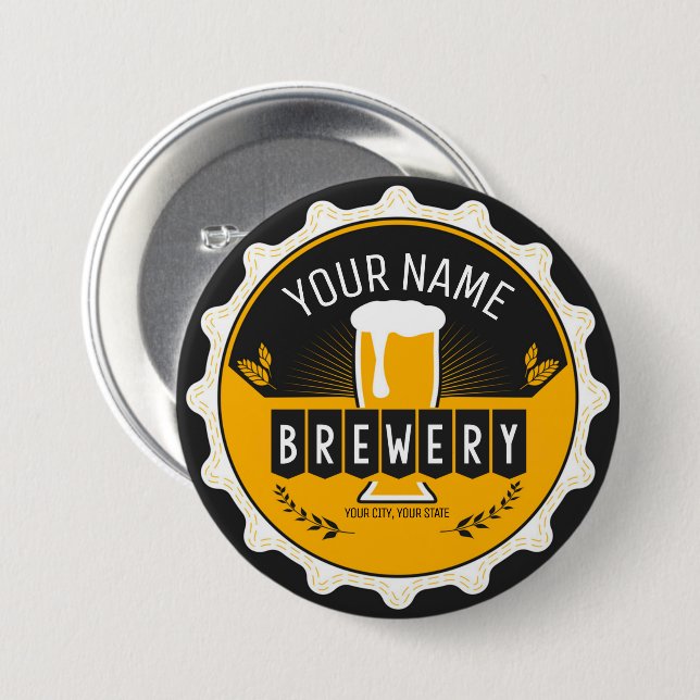 Personalized Brewery Beer Bottle Cap Bar 3 Inch Round Button (Front & Back)