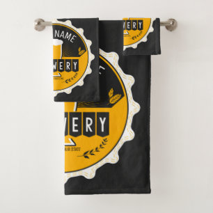 Personalized Brewery Beer Bottle Cap Bar Bath Towel Set
