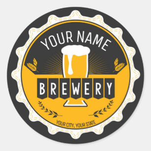 Personalized Brewery Beer Bottle Cap Bar  Classic Round Sticker