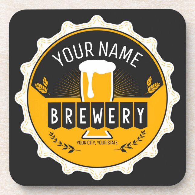 Personalized Brewery Beer Bottle Cap Bar Coaster (Front)