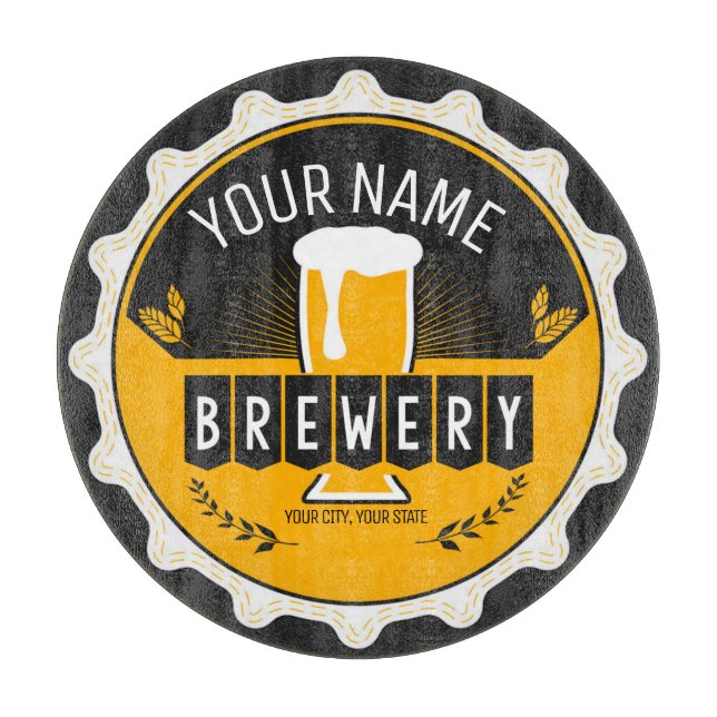 Personalized Brewery Beer Bottle Cap Bar Cutting Board (Front)