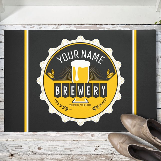 Personalized Brewery Beer Bottle Cap Bar Doormat (Creator Uploaded)
