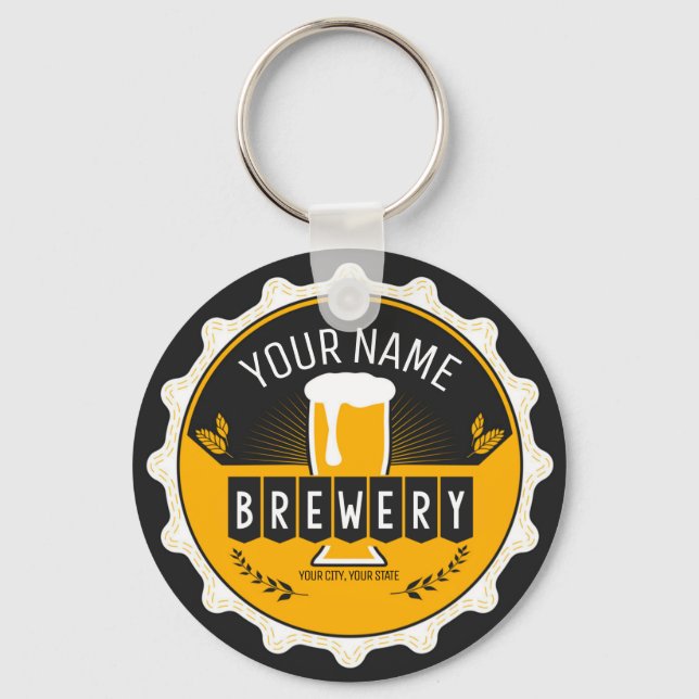 Personalized Brewery Beer Bottle Cap Bar Keychain (Front)