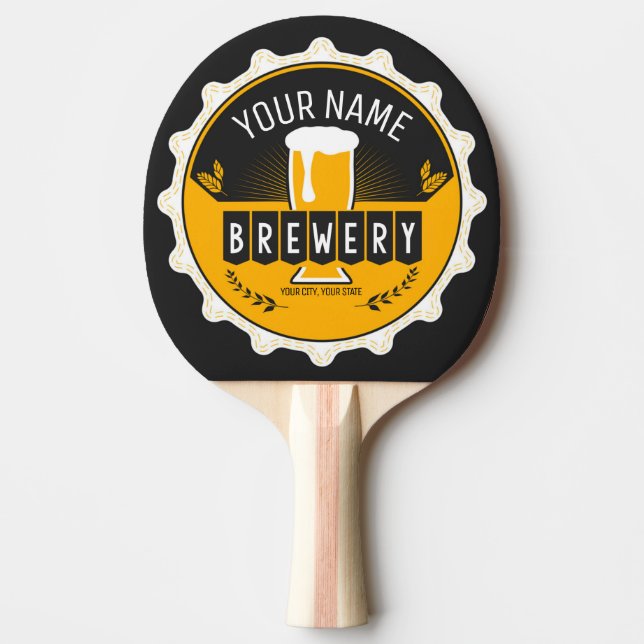 Personalized Brewery Beer Bottle Cap Bar  Ping Pong Paddle (Front)