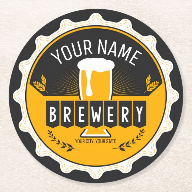 Personalized Brewery Beer Bottle Cap Bar  Round Paper Coaster (Front)