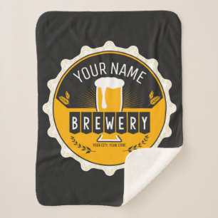 Personalized Brewery Beer Bottle Cap Bar Sherpa Blanket