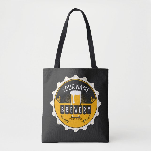 Personalized Brewery Beer Bottle Cap Bar Tote Bag (Front)
