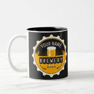 Personalized Brewery Beer Bottle Cap Bar Two-Tone Coffee Mug