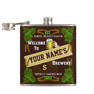 Personalized Brewery Welcome: Hops Barley Beer Hip Flask