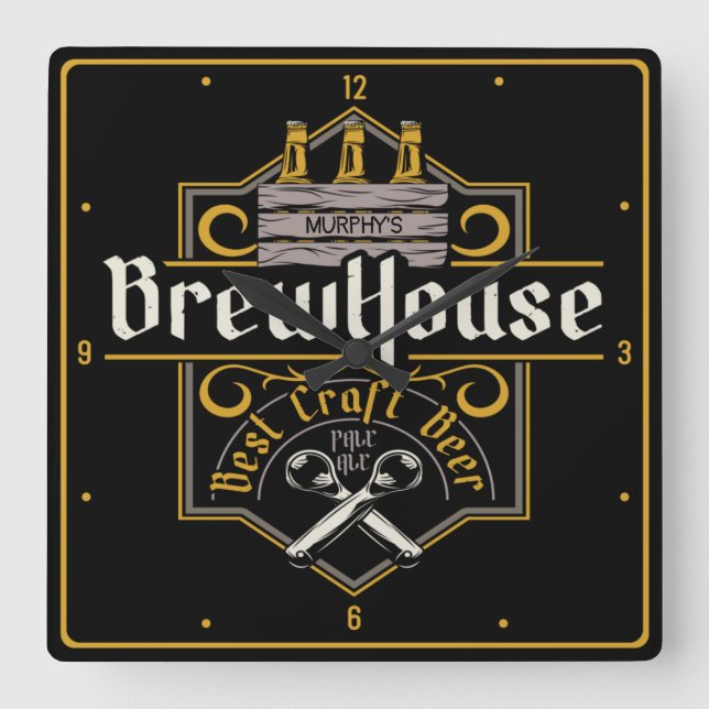 Personalized BrewHouse Best Craft Beer Ale Bar Square Wall Clock (Front)