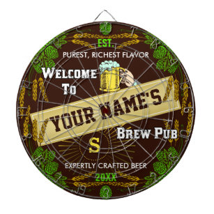 Personalized Brewpub Welcome: Hops Barley Beer Dartboard