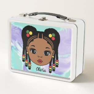 Personalized Briaded Hair Baby girl Metal Lunchbox