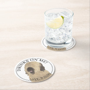Personalized Briard Dog Wedding Round Paper Coaster
