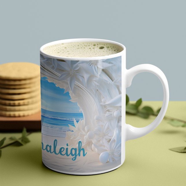 Personalized Bridal Bliss 3D look Beach Coffee Mug (Creator Uploaded)