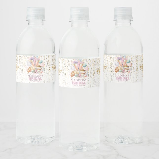 Personalized Bridal Brunch Pink Gold glitter Water Bottle Label (Bottles)