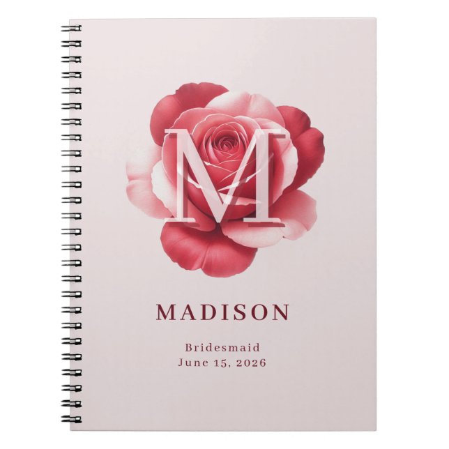 Personalized Bridal Rose Name Wedding Date Notebook (Front)