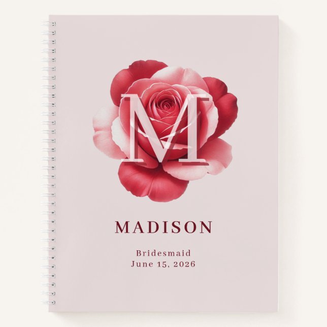 Personalized Bridal Rose Name Wedding Date Notebook (Front)