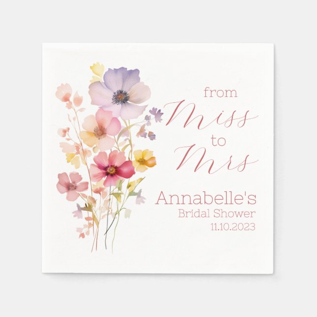Personalized Bridal Shower Cocktail Wildflowers Napkin (Front)