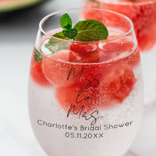 Personalized Bridal Shower Miss To Mrs Stemless Wine Glass