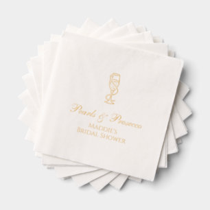 Personalized Bridal Shower Pearls & Prosecco Gold Foil Napkins