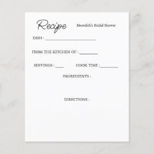 Personalized Bridal Shower Recipe Card