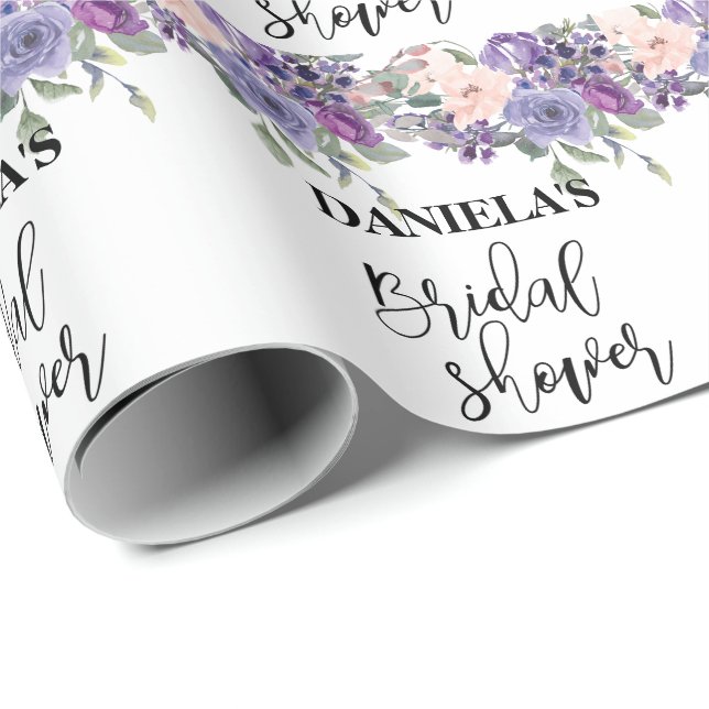 Personalized Bridal shower Violet Floral  Wrapping Paper (Roll Corner)