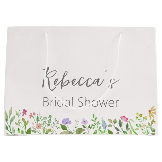 Personalized Bridal Shower Watercolor  Floral  Large Gift Bag (Front)
