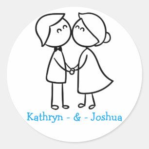 Personalized Bride And Groom Cartoon Wedding Classic Round Sticker