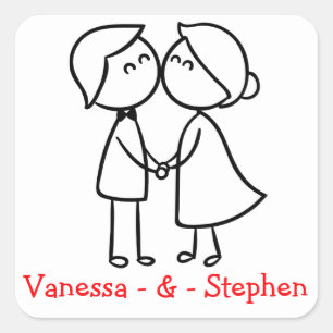 Personalized Bride And Groom Cartoon Wedding Square Sticker