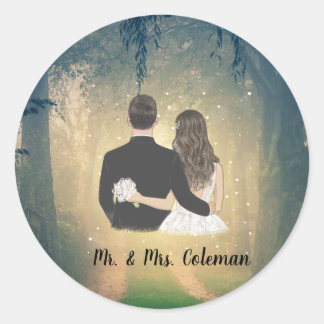 Personalized Bride and Groom  Classic Round Sticker