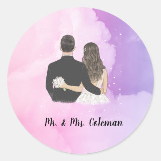 Personalized Bride and Groom  Classic Round Sticker