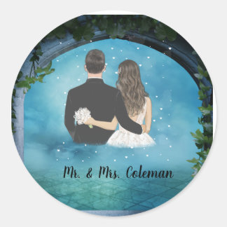 Personalized Bride and Groom  Classic Round Sticker