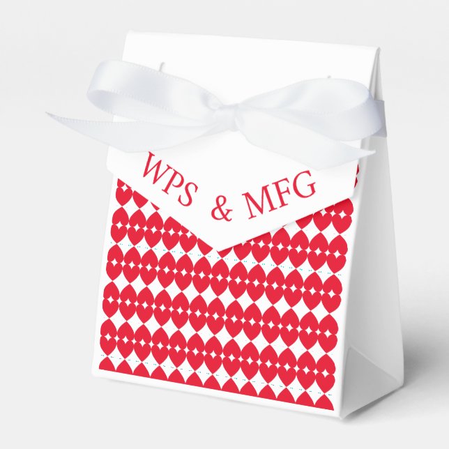 Personalized Bride and Groom Monograms, Red Hearts Favor Box (Front Side)