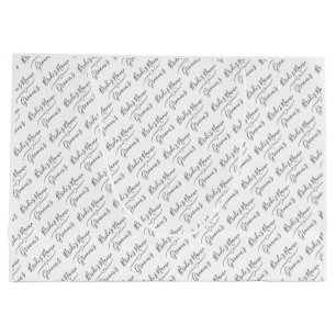 Personalized Bride and Groom Names Silver, White Large Gift Bag